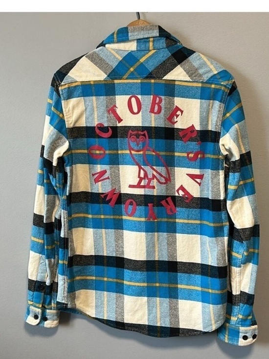 OVO Other - Octobers Very Own (OVO) Blue and Cream Plaid Shirt with Red Graphic